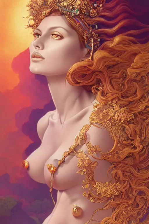 Image similar to portrait of goddess brigitte bardot by artgerm, mandala, rococo, vivid color, complementary color, golden ratio, detailed, sharp lines, sharp focus, intricate, rainbowshift, by maxfield parrish, by peter mohrbacher, by gustave dore, by alphonse mucha, deviantart, octane render