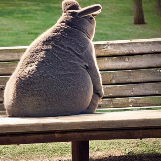 Prompt: big chungus chillin on a park bench