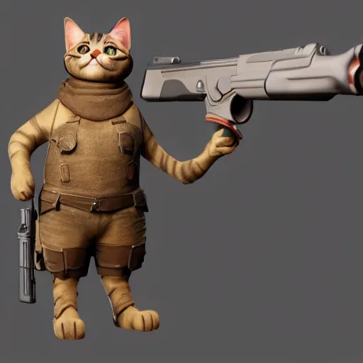 Image similar to a cat that is holding a gun in its hand, concept art by senior character artist, featured on polycount, sots art, concept art, sketchfab, 2 d game art