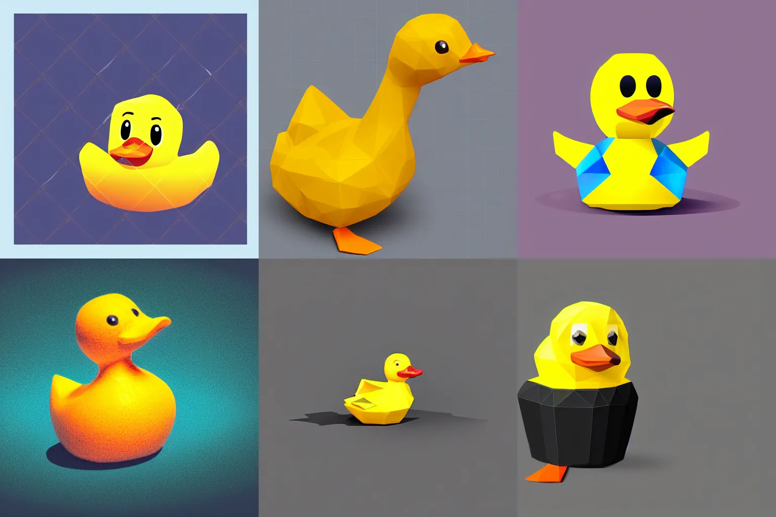 Prompt: a yellow rubber duck in low-poly, vector, dark background