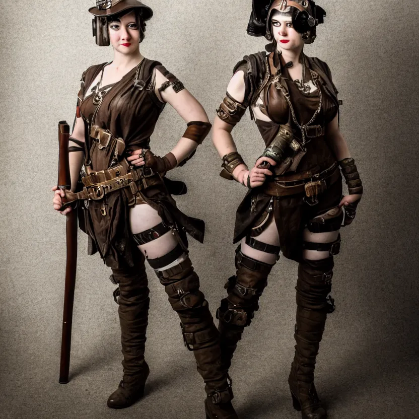 Image similar to full length photo of a very beautiful female dieselpunk warrior, 8 k, hdr, smooth, sharp focus, high resolution, award - winning photo