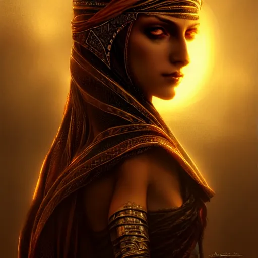 Prompt: arabian nights, character portrait, sharp, digital matte painting, art by luis royo, greg rutkowski, wlop, dramatic lighting, trending on artstation