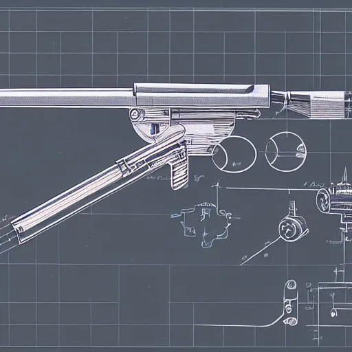 Image similar to blueprint of a laser space gun, technical draw, concept art, very detailed, 3 5 mm