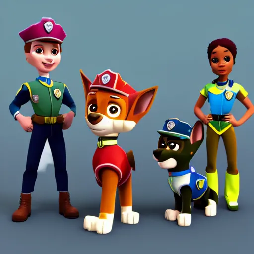 Prompt: Pawpatrol as Humans 4K ultra realistic artstationHD.