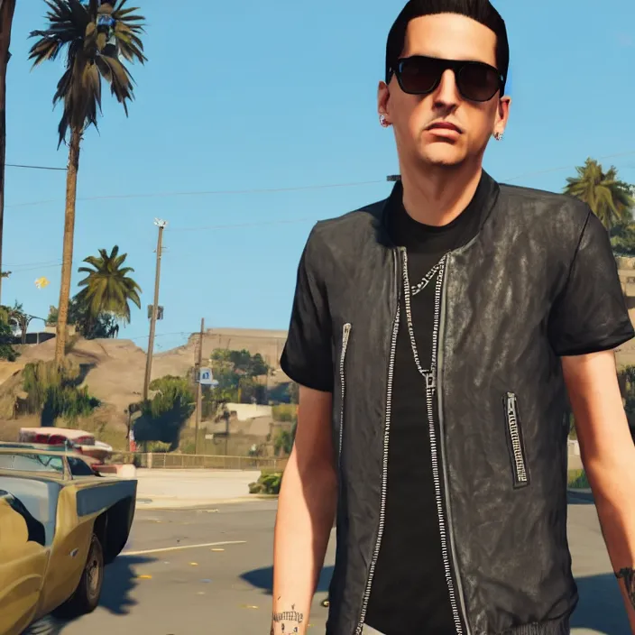 Prompt: G-Eazy in GTA V, gameplay screenshot