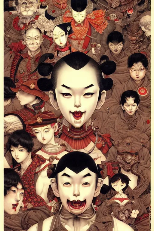 Image similar to 🔞🤡🤼, dynamic lighting, symmetrical dimension, rotary, x - y priority, detailed, by bambang nurdianshyah, garis edelweiss, roby dwi antono and ayami kojima, takato yamamoto, barclay shaw, karol bak, yukito kishiro, norman rockwell