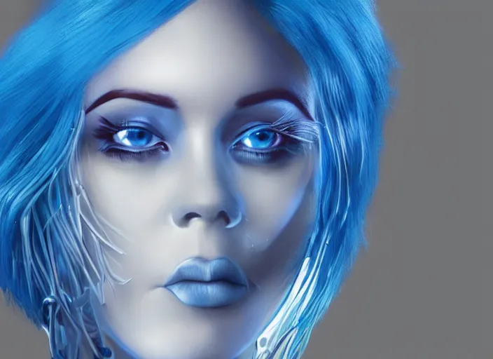 Prompt: a woman with blue hair wearing a futuristic outfit by hedi xandt, trending on behance, afrofuturism, futuristic, airbrush art, future tech