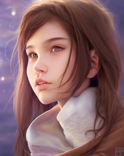 Prompt: 1 5 - year old girl with lush brown hair, large front teeth, and bright piercing brown eyes, hyper realistic face, beautiful eyes, character art, art by artgerm lau and wlop and and ilya kuvshinov and john singer sargent, hyperdetailed, symmetrical, cryengine, trending on artstation, digital art