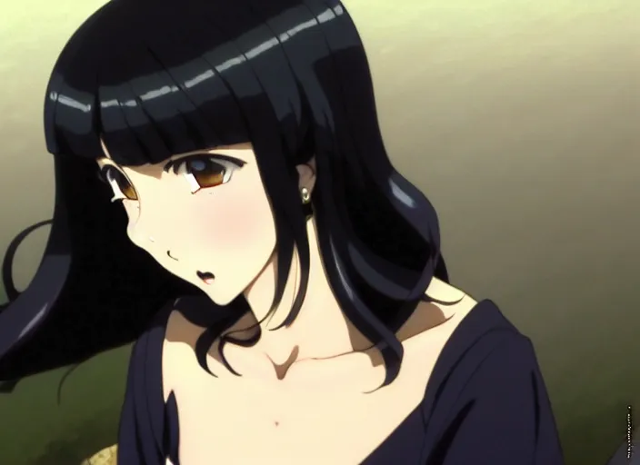 Prompt: a film still portrait of a fubuki as a confident woman, dark hair, black ornate dress, finely detailed features, closeup at the faces, perfect art, at an ancient city, gapmoe yandere grimdark, trending on pixiv fanbox, painted by greg rutkowski makoto shinkai takashi takeuchi studio ghibli, akihiko yoshida