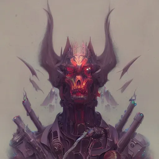 Image similar to portrait of a demonic cybernetic duke of hell, cyberpunk concept art by pete mohrbacher and seb mckinnon and beksinski and josan gonzales, digital art, highly detailed, intricate, sci-fi, sharp focus, Trending on Artstation HQ, deviantart, unreal engine 5, 4K UHD image