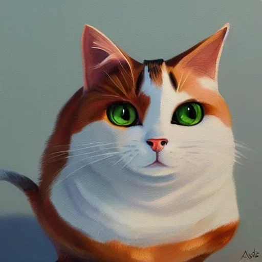 Prompt: cute painting of a round calico cat by apofiss, featured on artstation, pixar