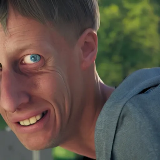 Prompt: tony hawk crying, he has no legs, photograph, hyper realistic, outdoors, midafternoon, 4 k, artstation, unreal engine, cinematic