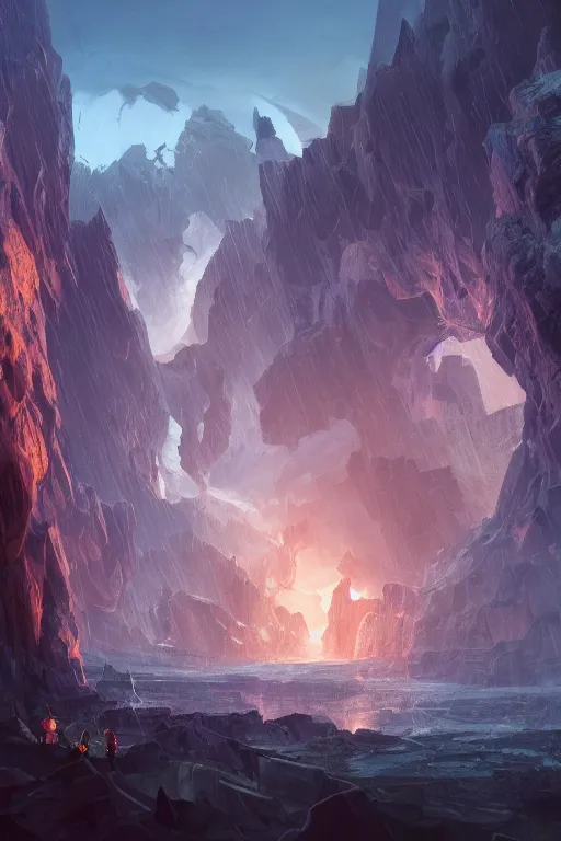 Image similar to beautiful crystal geode, alex ross, eddie mendoza, raphael lacoste, sebastian ludke, concept art, matte painting, highly detailed, rule of thirds, dynamic lighting, cinematic, detailed, magnificiant landscape, denoised, centerd