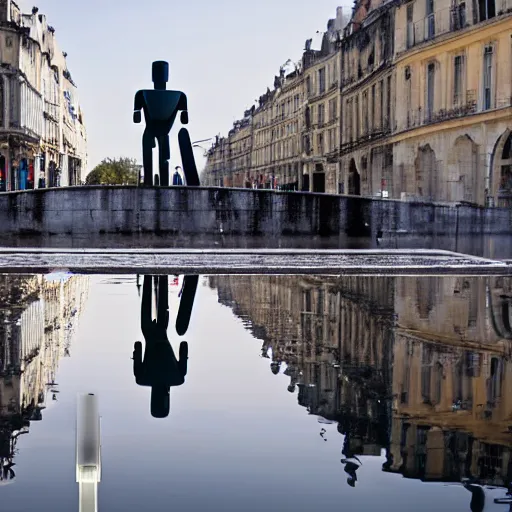 Image similar to a robot standing in the water mirror of bordeaux