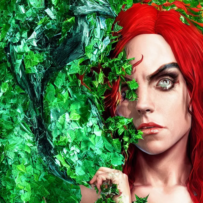 Image similar to portrait of Melanie C as a Poison Ivy in Batman & Robin 1997. intricate artwork. by Tooth Wu, wlop, beeple, dan mumford. octane render, trending on artstation, greg rutkowski very coherent symmetrical artwork. cinematic, hyper realism, high detail, octane render, 8k