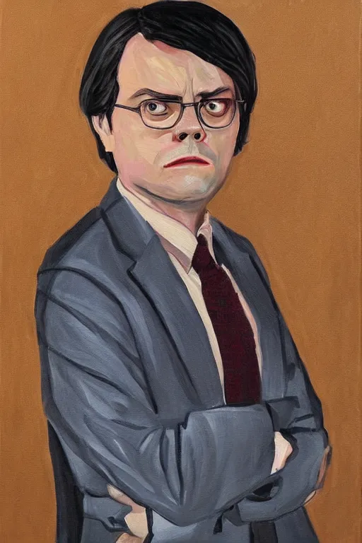Image similar to portrait painting of dwight schrute from the office and joe lo truglio from brooklyn nine - nine, in the style of felice casorati