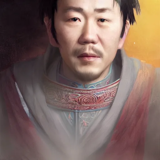 Image similar to portrait painting of a chinese taoist priest about 3 0 years old, like zunlong by wenjun lin, irakli nadar, bright colors, octopath traveler, wenjun lin, unreal engine 5 highly rendered, global illumination, radiant light, detailed and intricate environment