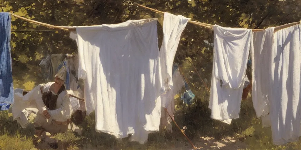 Prompt: laundry line in the sun, jeremy lipking, anders zorn, krøyer