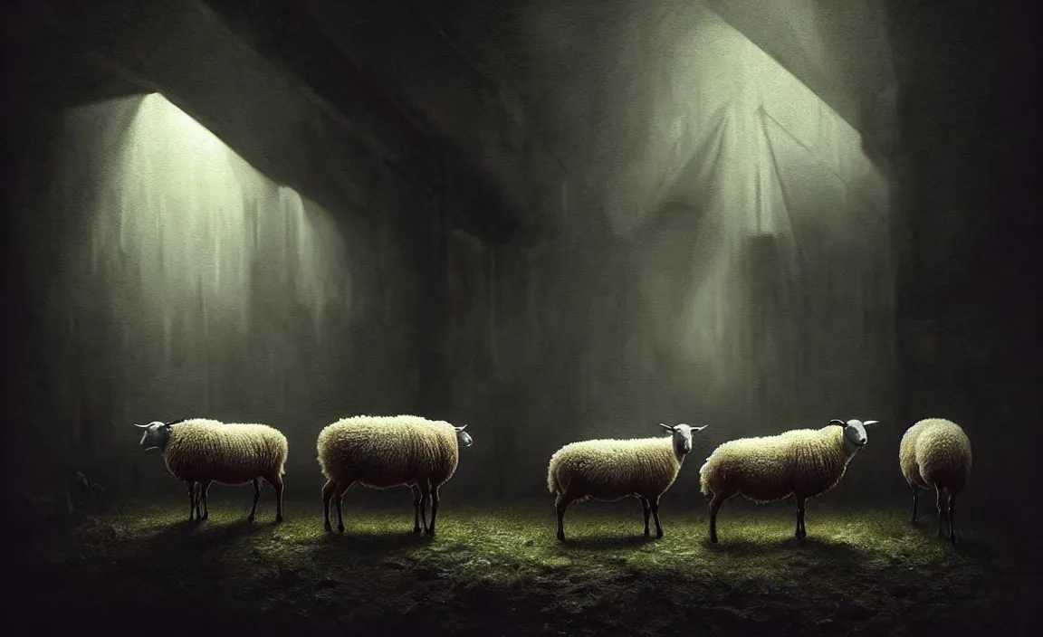 Image similar to epic professional digital art of hungry terror sheep, moody atmospheric lighting, intricate, foreboding, detailed, by leesha hannigan, ayne haag, reyna rochin, ignacio fernandez rios, mark ryden, iris van herpen, artstation, cgsociety, epic, stunning, gorgeous, much wow, cinematic, masterpiece.