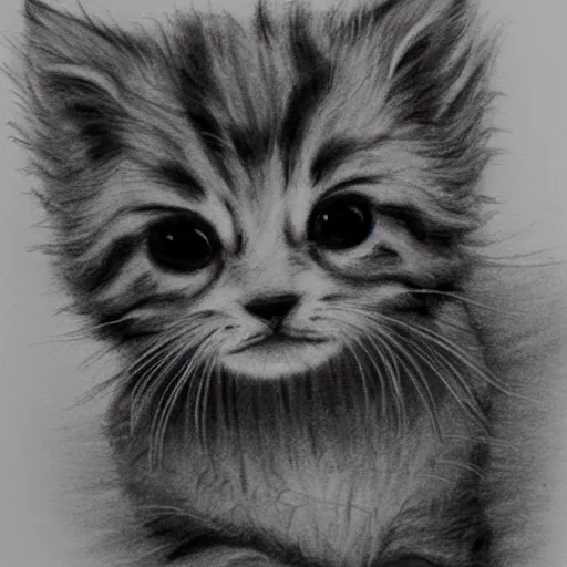 Image similar to pencil sketch of a cute fluffy kitten