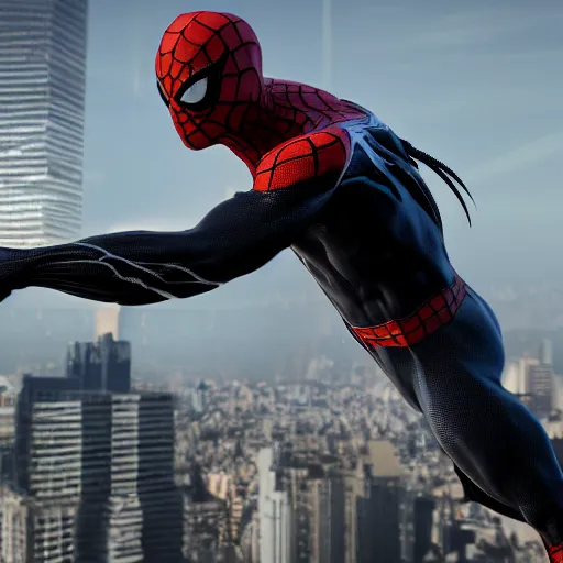 Image similar to a single venom and spider - man hybrid, dslr, cinematic, volumetric lighting, 8 k resolution, photorealistic