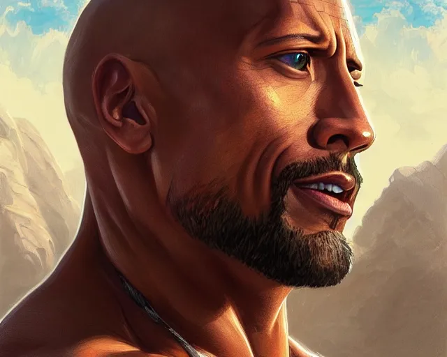 Prompt: photography of dwayne johnson wearing a bikini at the beach, deep focus, d & d and mtg, fantasy, intricate, elegant, highly detailed, digital painting, artstation, concept art, matte, sharp focus, illustration, hearthstone, art by artgerm and greg rutkowski and alphonse mucha