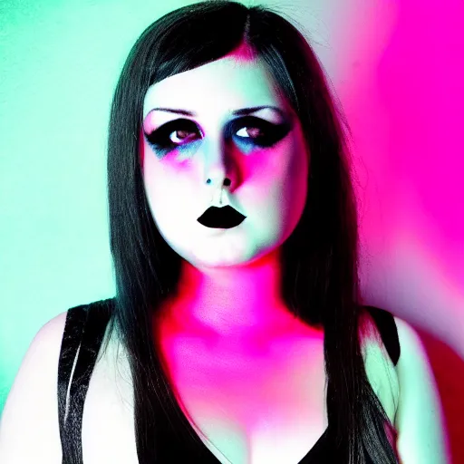 Image similar to high key studio anaglyph lighting headshot portrait of curvy young female goth, Hi-Fructose, suicide girls