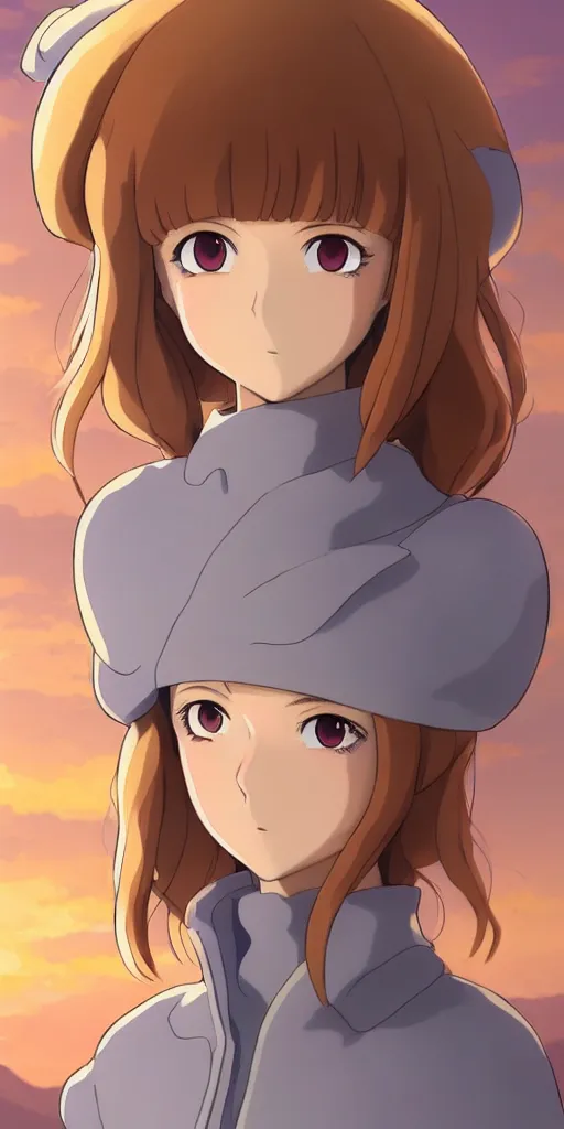 Prompt: anime art full body portrait character nausicaa concept art, anime key visual of elegant young female, brown hair and large eyes, finely detailed perfect face delicate features directed gaze, sunset in a valley, trending on pixiv fanbox, studio ghibli, extremely high quality artwork by kushart krenz cute sparkling eyes