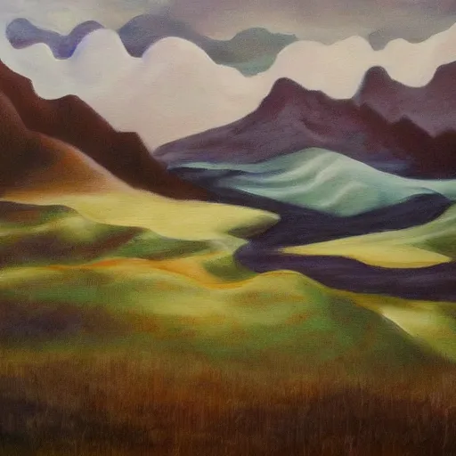 Image similar to landscape, painting by of monsters and men