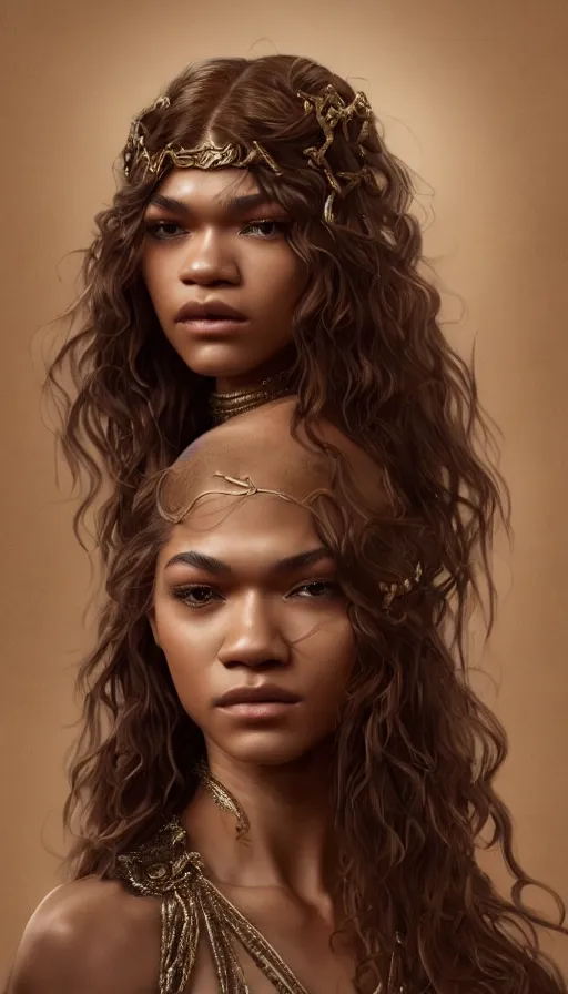 Prompt: zendaya, passionate, seductive, fame of thrones, fibonacci, sweat drops, intricate fashion clothing, insane, intricate, highly detailed, surrealistic, digital painting, artstation, concept art, smooth, sharp focus, illustration, Unreal Engine 5, 8K, art by artgerm and greg rutkowski and alphonse mucha