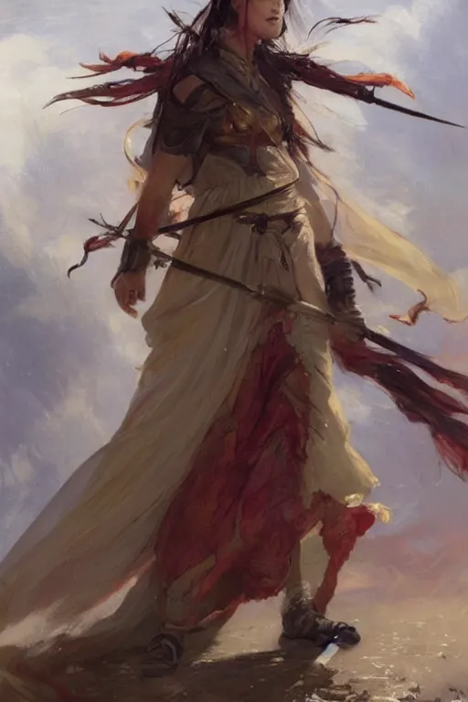 Image similar to wuxia, attractive female warrior, character design, colorful, painting by gaston bussiere, craig mullins, greg rutkowski, j. c. leyendecker