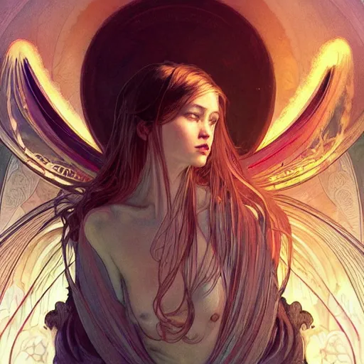 Prompt: A portrait of A beautiful!!!! angel in black flames by Ross Tran!! and alphonse mucha and greg rutkowski and Zdzisław Beksiński!!,In style of digital art illustration.Symmetry.Highly detailed face.Fantasy,smooth,hyper detailed,sharp focus,Soft light.trending on artstation.4k