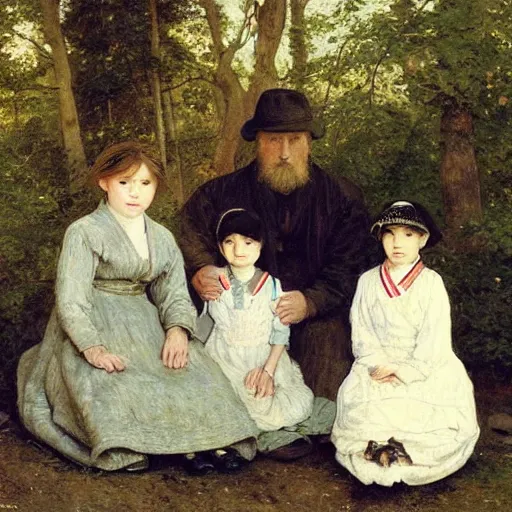 Prompt: a family portrait of a caucasian family from 2 0 0 9, all dressed in japanese streetwear, by albrecht anker, jules bastien - lepage, william henry hunt, beautiful painting, soft lighting