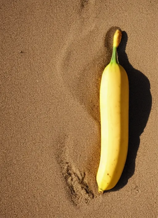 Prompt: jeff goldblum as a banana on the sand of a beach