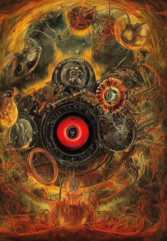 Image similar to autumnal medical equipment, cameras, radiating, blood mandala, portal, minimalist environment, by ryan stegman and hr giger and esao andrews and maria sibylla merian eugene delacroix, gustave dore, thomas moran, the movie the thing, pop art, biopunk, i'm the style of piet bill sienkiewicz