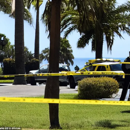 Prompt: two FBI agents standing outside mar-a-lago with police tape in the foreground