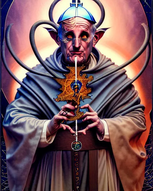 Image similar to the pope tarot card, fantasy character portrait made of fractals, ultra realistic, wide angle, intricate details, the fifth element artifacts, highly detailed by peter mohrbacher, hajime sorayama, wayne barlowe, boris vallejo, aaron horkey, gaston bussiere, craig mullins