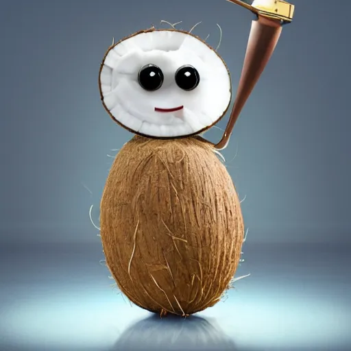 Image similar to anthropomorphic coconut in perfume bottle commercial