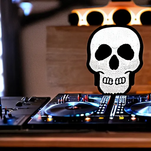 Image similar to a skull on the dj decks