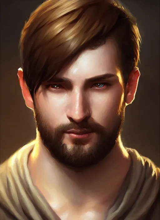 Image similar to a _ fantasy _ style _ portrait _ painting _ of slightly chubby white male very short hair short stubble, brown hair, rpg dnd oil _ painting _ unreal _ 5 _ daz. _ rpg _ portrait _ extremely _ detailed _ artgerm _ greg _ rutkowski _ greg