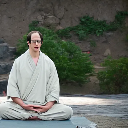 Prompt: andy samberg as an ascetic monk meditating