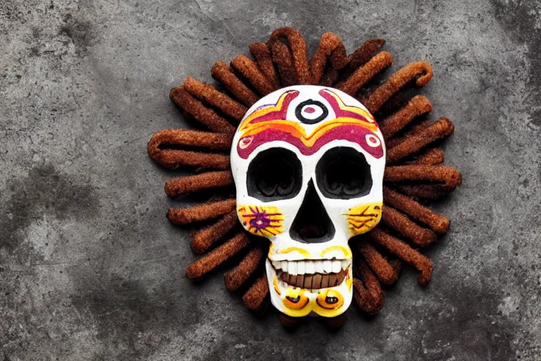 Image similar to aztec skull made of churros