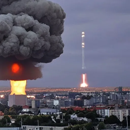 Prompt: A nuclear warhead is exploding in the middle of a city.