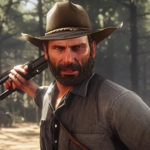 Prompt: Screenshot of Rick Grimes, from Red Dead Redemption 2 (2018 video game)