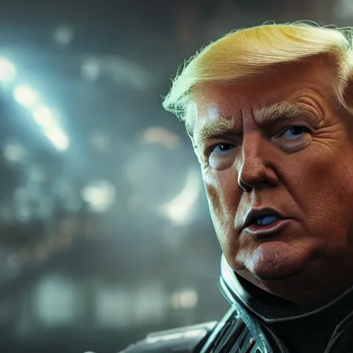 Image similar to Portrait! of President Donald Trump as ((captain america)) in Gears of War, splash art, movie still, cinematic lighting, dramatic, octane render, long lens, shallow depth of field, bokeh, anamorphic lens flare, 8k, hyper detailed, 35mm film grain