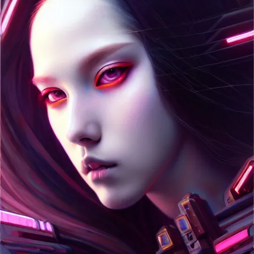 Image similar to portrait painting of cyberpunk olivia hye from loona, ultra realistic, concept art, intricate details, eerie, highly detailed, photorealistic, octane render, 8 k, unreal engine. art by artgerm and greg rutkowski and magali villeneuve and alphonse mucha