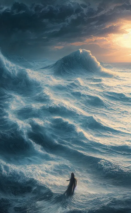 Image similar to moses dividing the ocean, dramatic scene, masterpiece digital painting by Greg Rutkowski, Alex Grey, artstation, 4k wallpaper