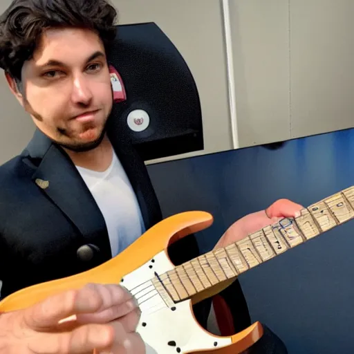 Image similar to an electric guitar made entirely out of bitcoin