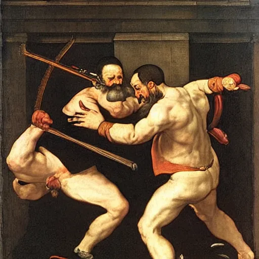 Prompt: two court dwarves fighting to the death, 1 5 8 6, by diego velazquez