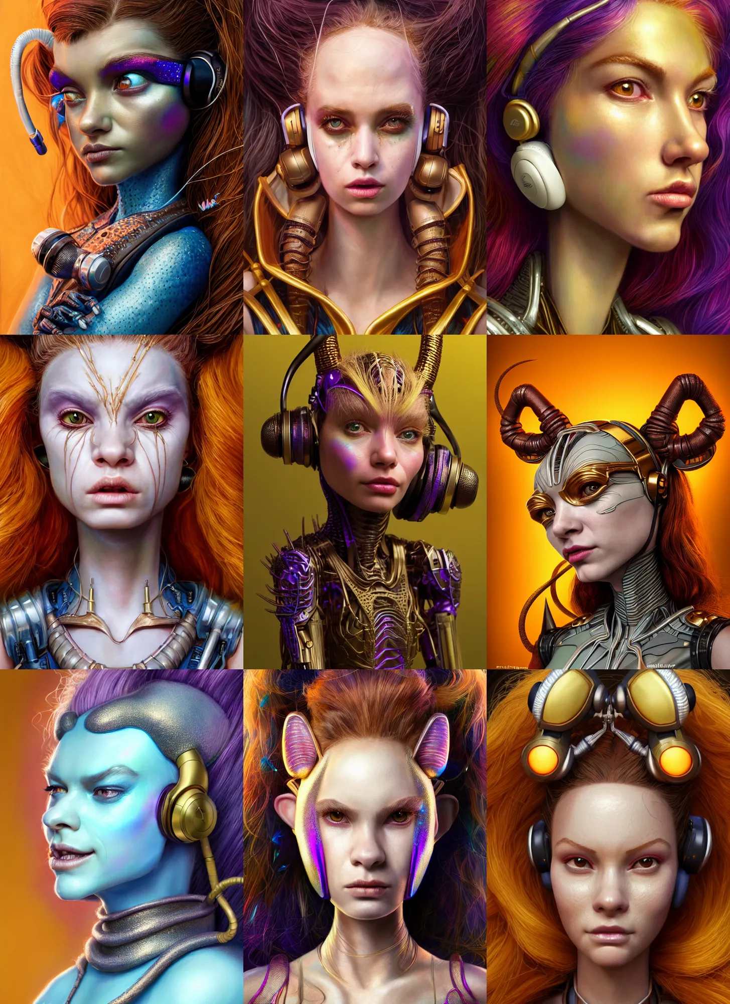 Prompt: disney weta portrait, soft lustrous biotech lizard girl raver white clowncore marvel cyborg, earbuds, golden ratio, sci - fi, fantasy, cyberpunk, intricate, decadent, highly detailed, digital painting, ever after high, octane render, artstation, concept art, smooth, sharp focus, illustration, art by pixar, artgerm, loish, wlop